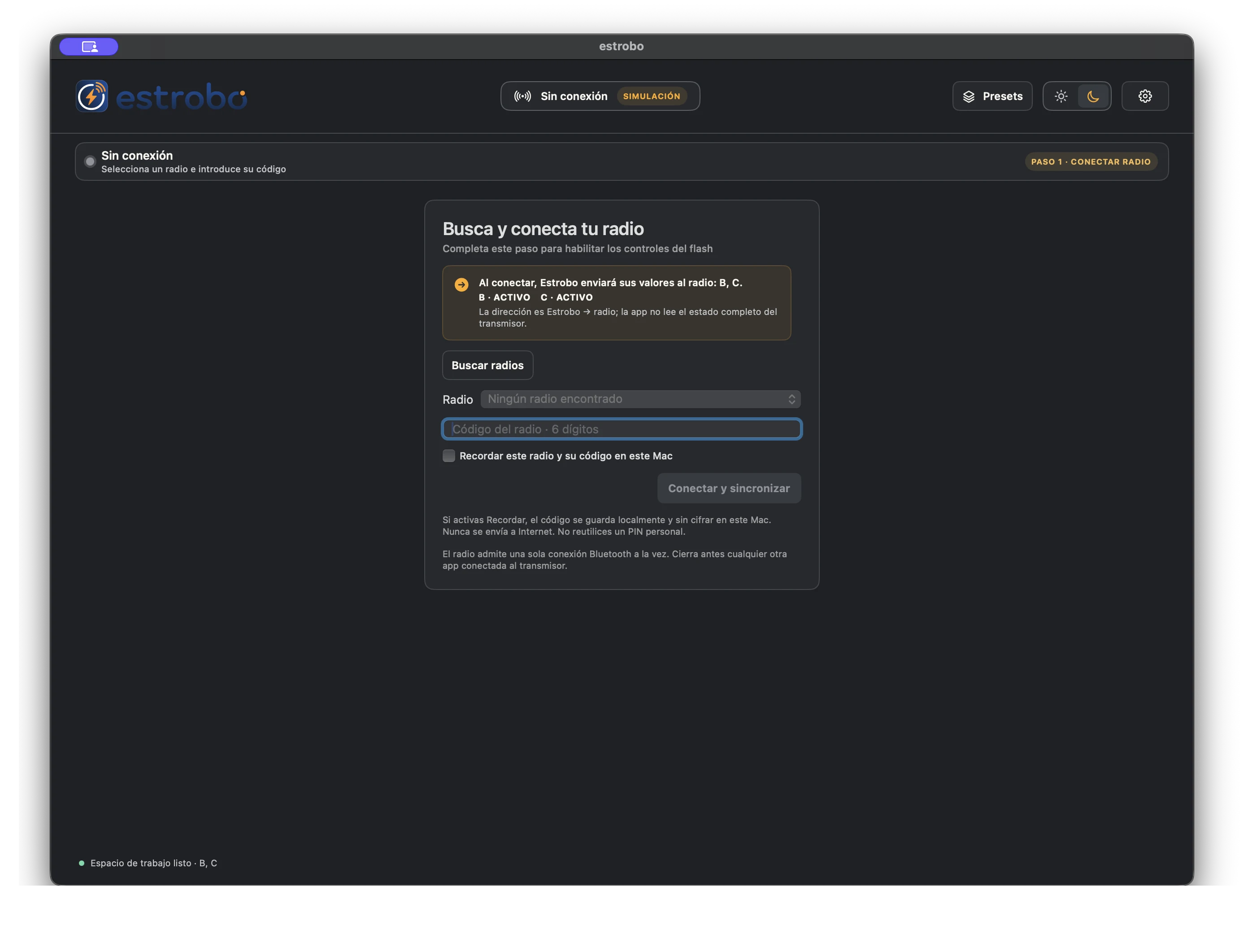 Estrobo screen for finding a trigger and entering the six-digit Radio Code